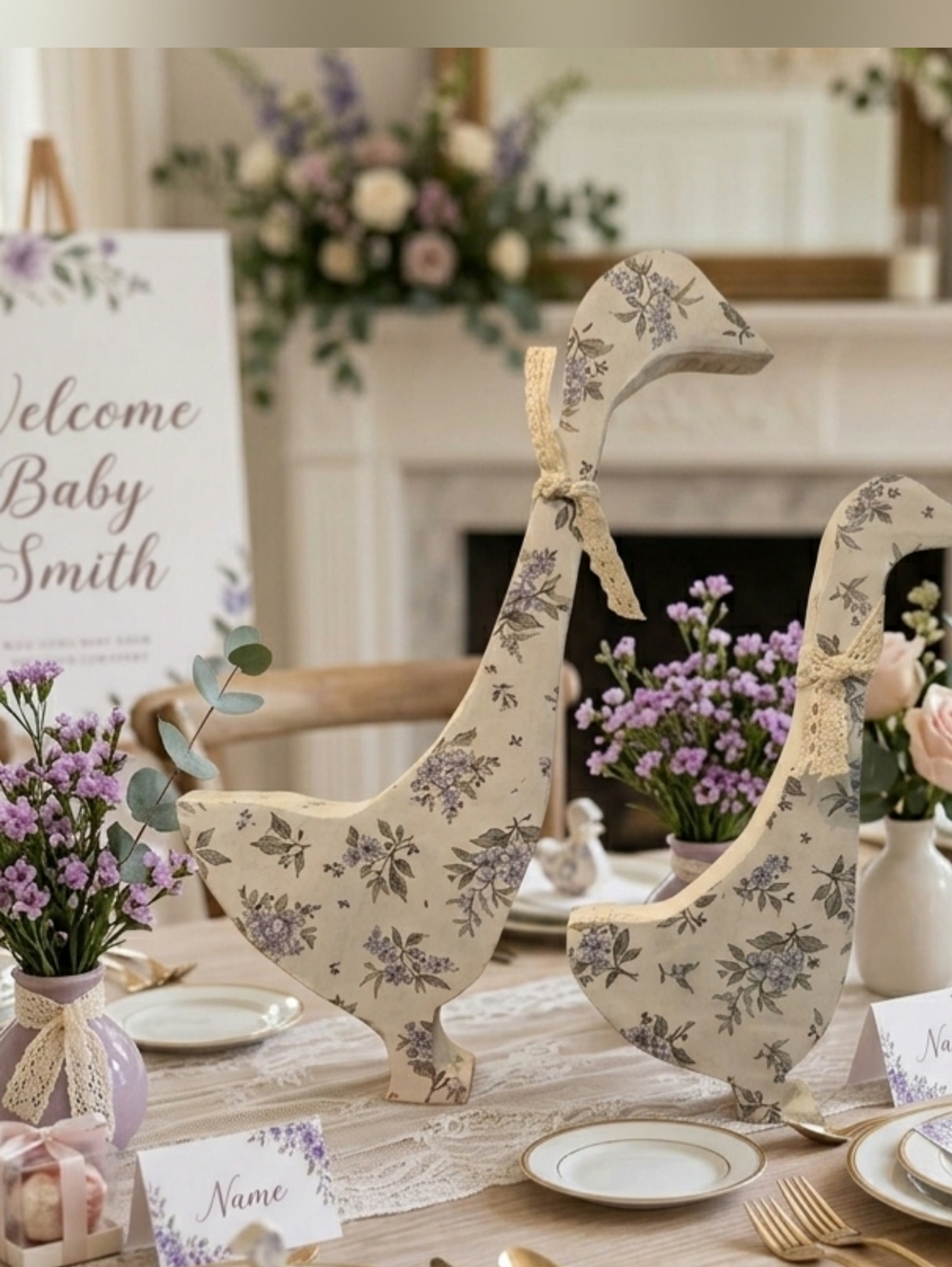 Handmade wooden geese set of 2